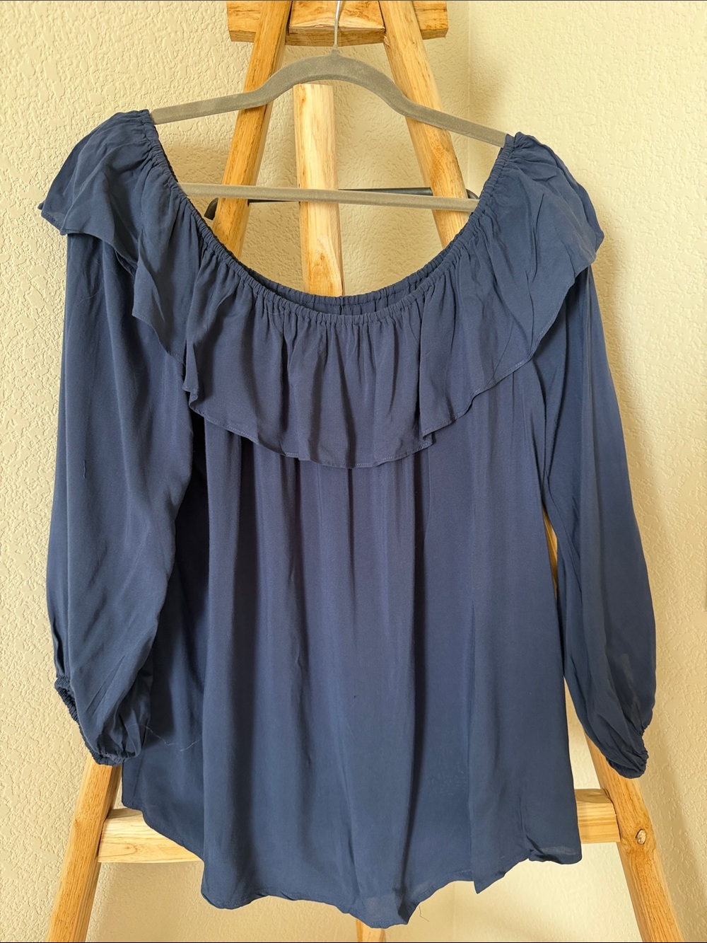 Velvet by Graham & Spencer Deep Navy Off-Shoulder Ruffle Top